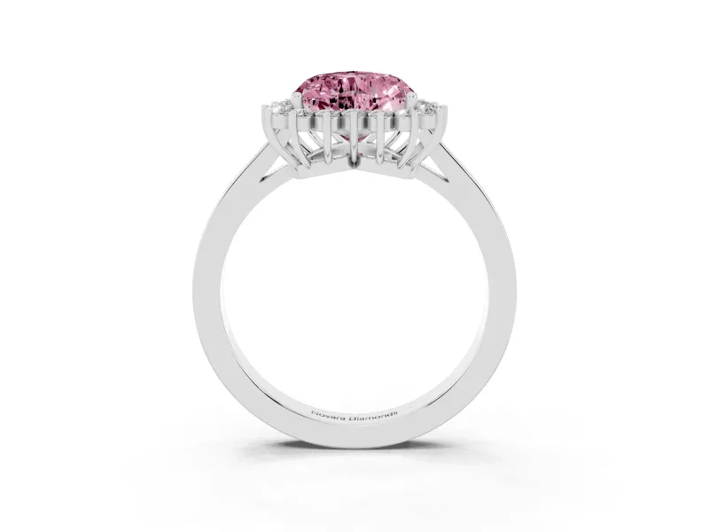 Fancy Pink Heart Cut Diamond Halo Ring Set in White gold with Round Halo and Smooth Solitaire Band