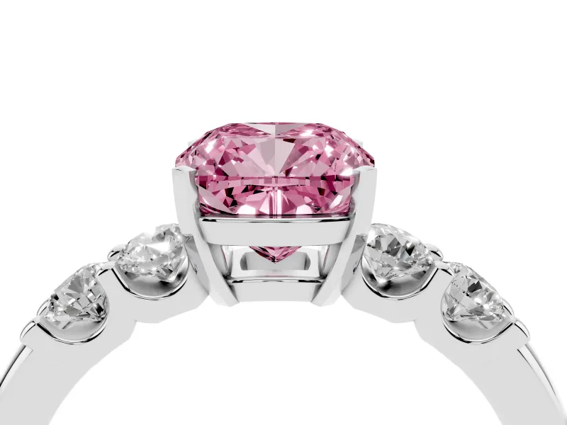 Cushion Cut Five Stone Engagement Ring Setting for a Fancy Pink Lab-Grown Diamond | White Gold