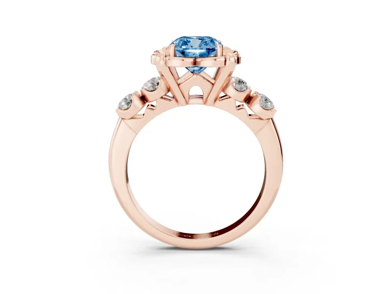 Cushion Cut Floral Engagement Ring Setting for a Fancy Blue Lab-Grown Diamond | Petal Frame and Side Stones | Rose Gold
