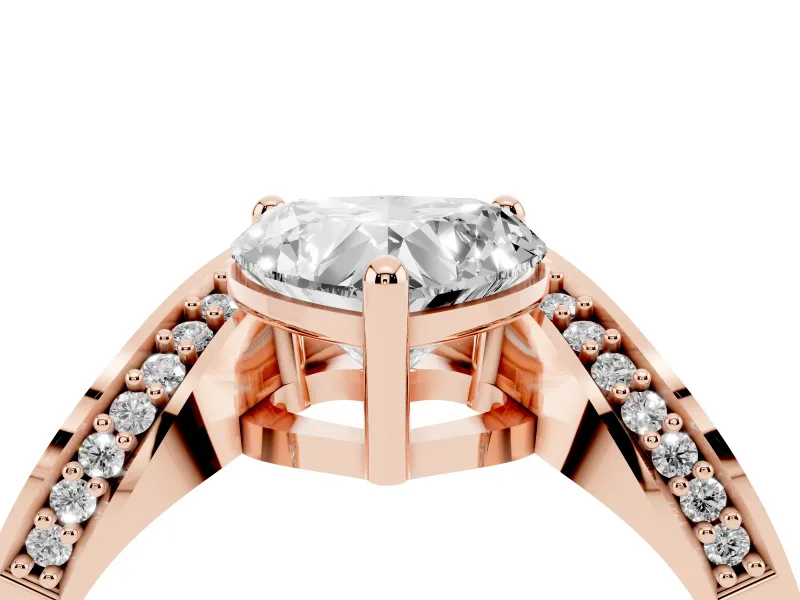 Heart-Shaped Bypass Solitaire Engagement Ring Setting | Pavé Ribbon | Rose Gold
