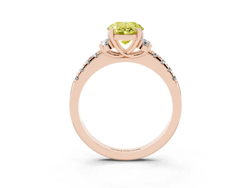 Oval Side Stone Engagement Ring Setting for a Fancy Yellow Lab-Grown Diamond | Pave Band | Rose Gold