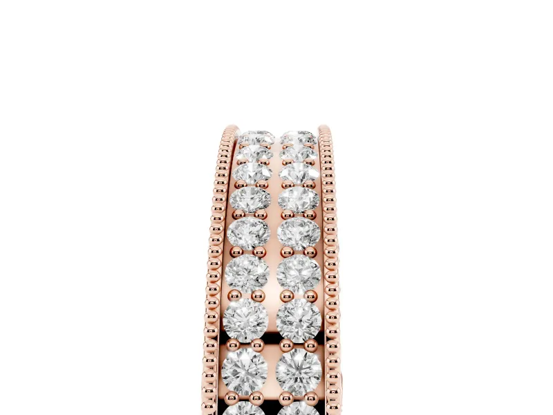 Round Lab-Grown Diamond Vintage Double Row Half Eternity Band | Milgrain Edges | Rose Gold