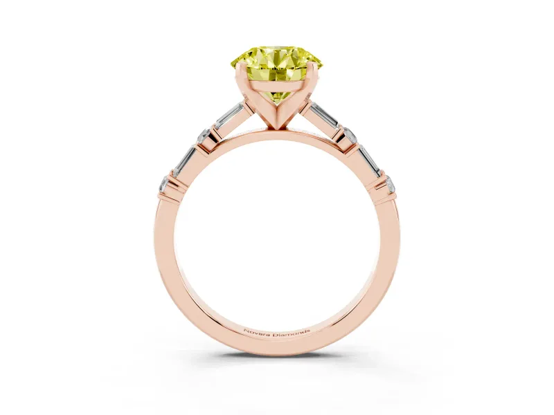 Round Baguette Side Stone Engagement Ring Setting for a Fancy Yellow Lab-Grown Diamond | Rose Gold