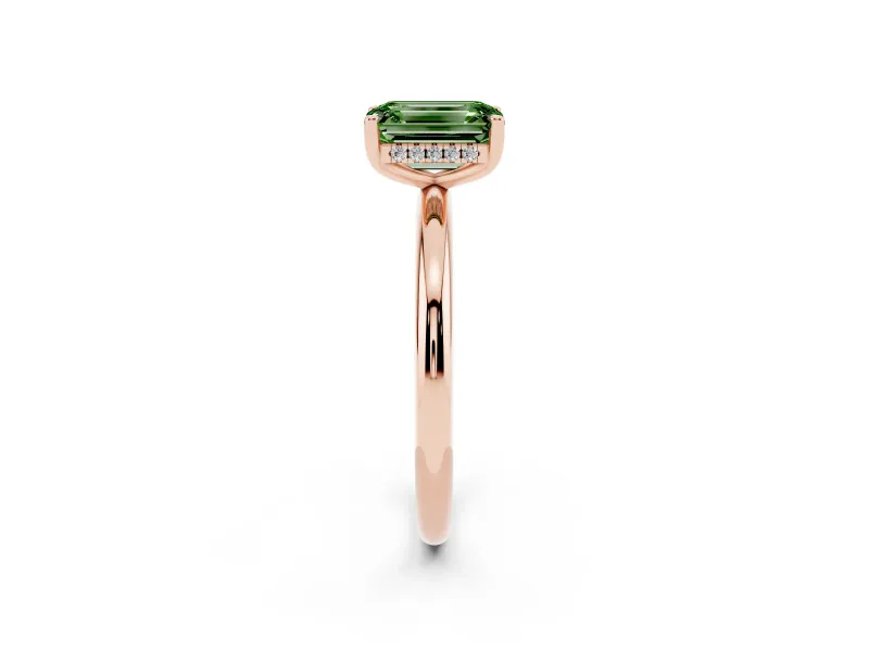 Emerald Cut Micro-Prong Hidden Halo Engagement Ring Setting for a Fancy Green Lab-Grown Diamond | Plain Band | Rose Gold