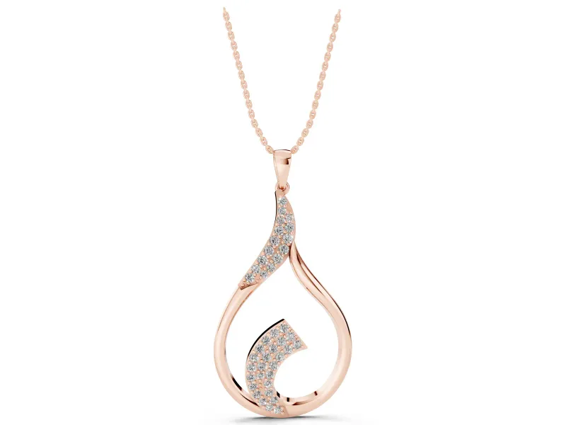 Round Lab-Grown Diamond Pavé Twist Open Teardrop Necklace | Curled Flourish | Rose Gold