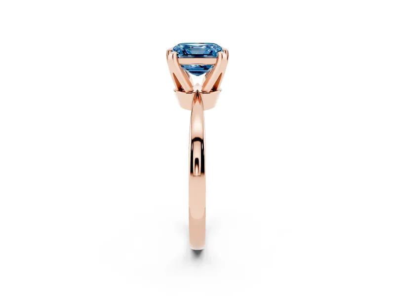 Asscher Cut Tapered Solitaire Engagement Ring Setting for a Fancy Blue Lab-Grown Diamond | Claw Prong Head | Rose Gold