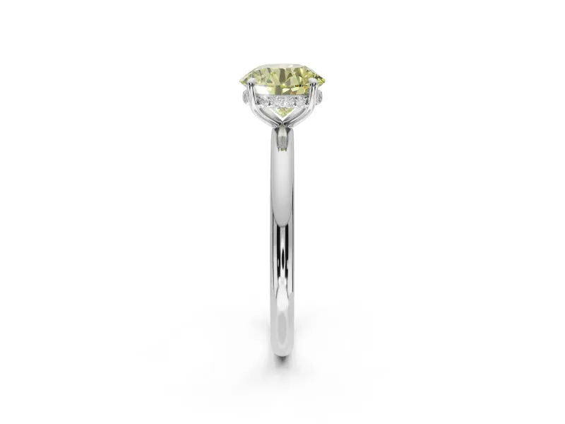 Round Hidden Halo Ring Setting for a Fancy Yellow Lab-Grown Diamond | Sterling Silver