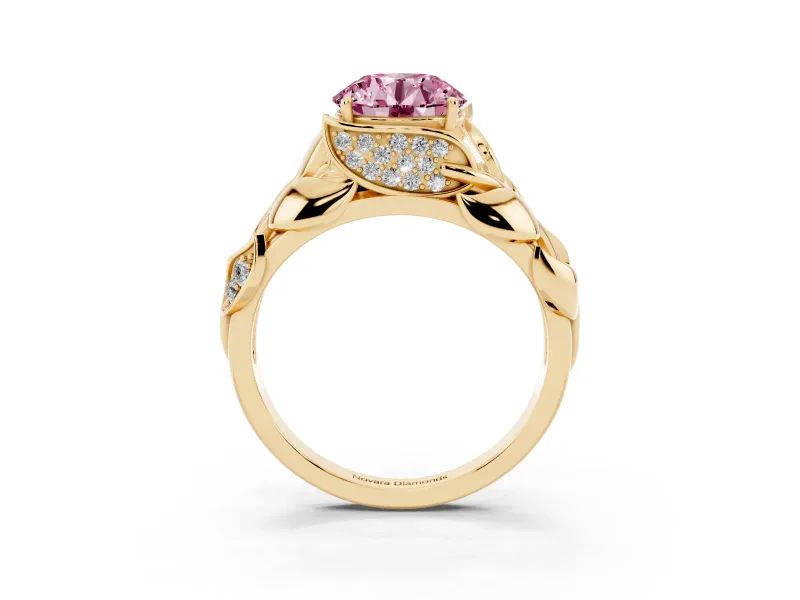Round Leaf Bypass Engagement Ring Setting for a Fancy Pink Lab-Grown Diamond | Yellow Gold
