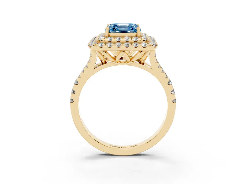 Asscher Cut Halo Split Shank Engagement Ring Setting for a Fancy Blue Lab-Grown Diamond | Pavé Strands | Yellow Gold