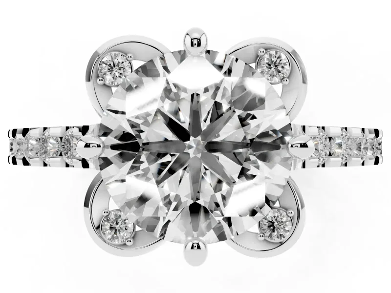 Round Floral Petal Engagement Ring Setting | Petal Accents | White Gold