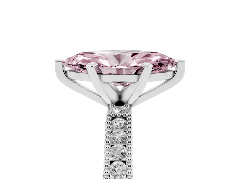 Fancy Pink Marquise Cut Diamond Solitaire Ring Set in White gold with Slim Pavé Band and Prong Setting