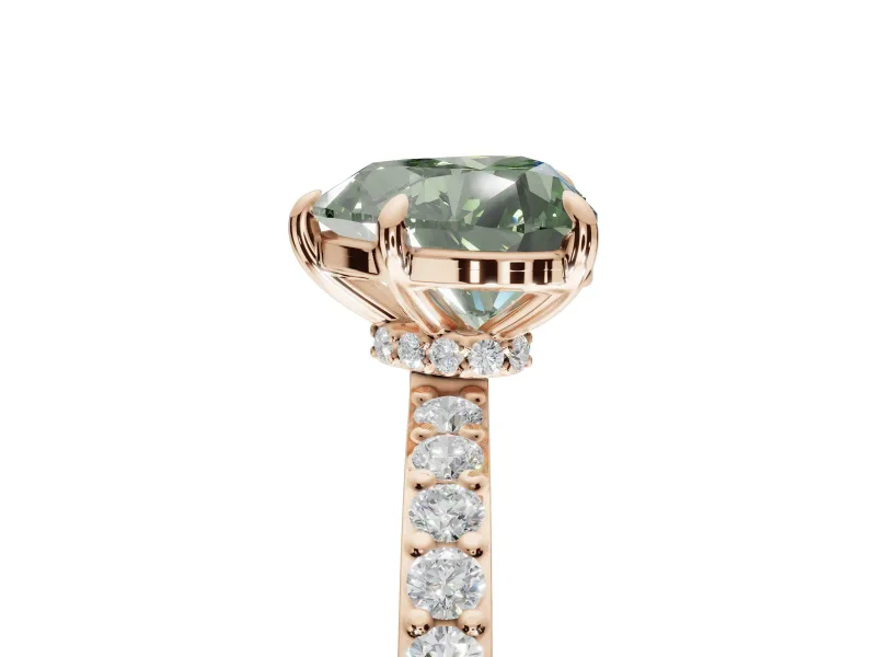 Heart-Shaped Hidden Halo Engagement Ring Setting for a Fancy Green Lab-Grown Diamond | Pavé Band | Rose Gold