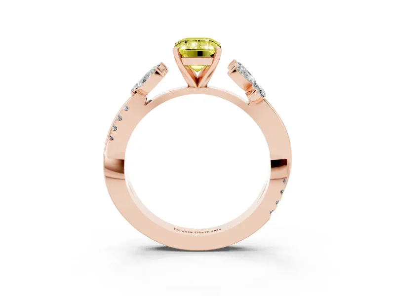 Emerald Cut Floral Vine Engagement Ring Setting for a Fancy Yellow Lab-Grown Diamond | Rose Gold
