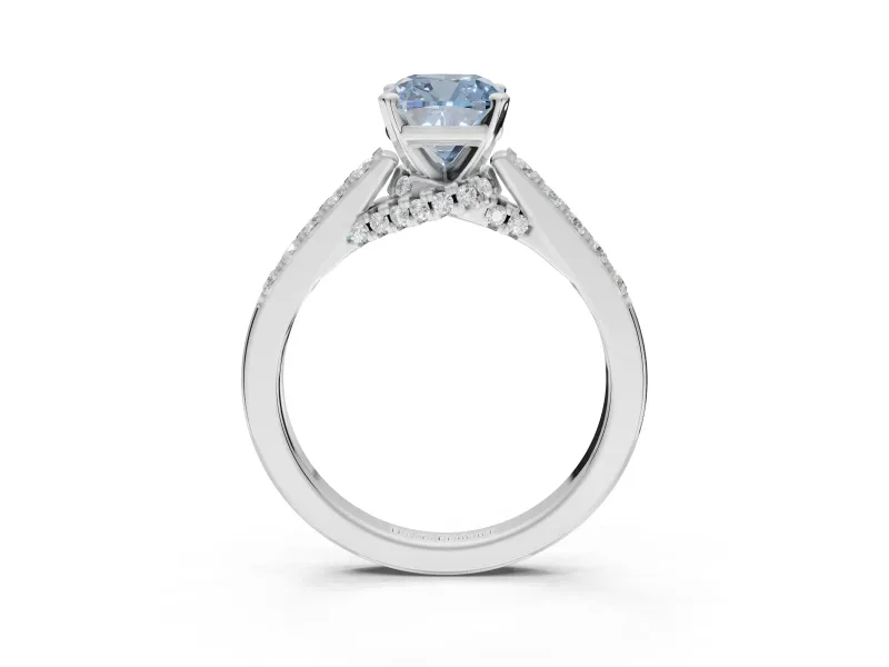 Cushion Cut Pavé Solitaire Engagement Ring Setting for a Fancy Blue Lab-Grown Diamond | Crossover Gallery | Platinum