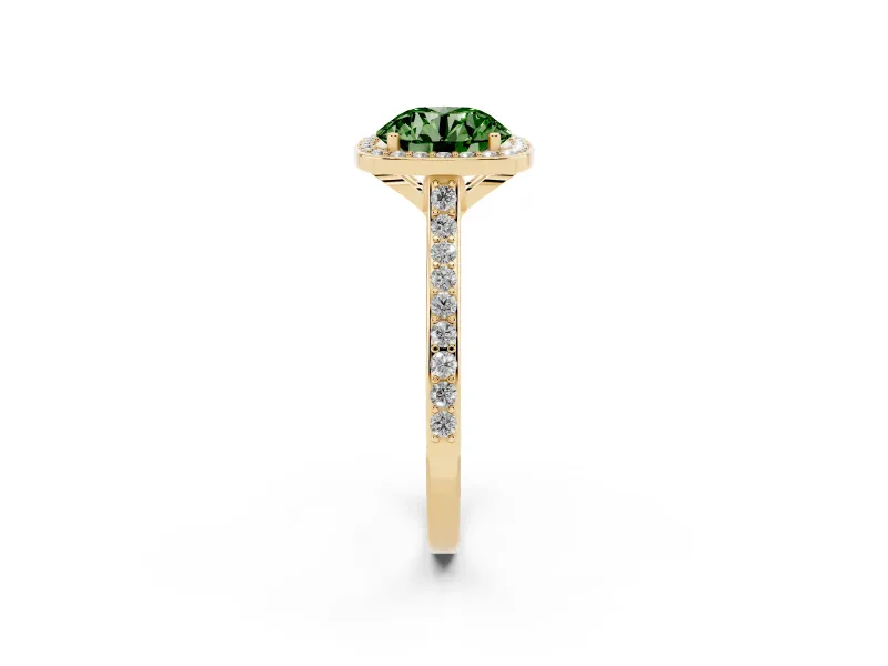 Round Halo Engagement Ring Setting for a Fancy Green Lab-Grown Diamond | Yellow Gold - Design NV-24729