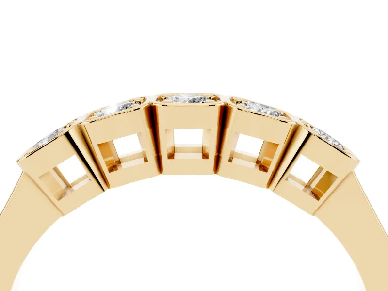 Five-Stone Round Diamond Band Set in Yellow gold with Bezel Setting