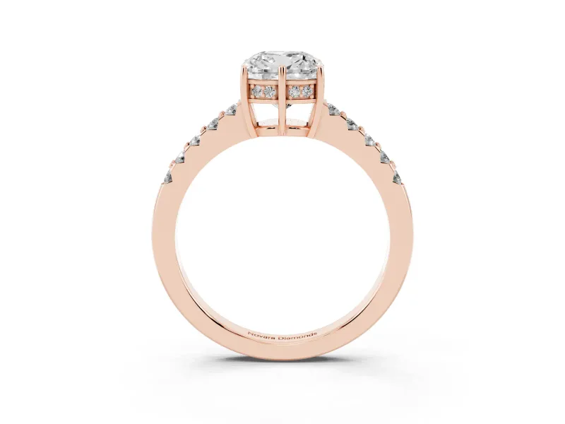 Cushion Cut Hidden Halo Solitaire Engagement Ring Setting | Shared Prong Band | Rose Gold