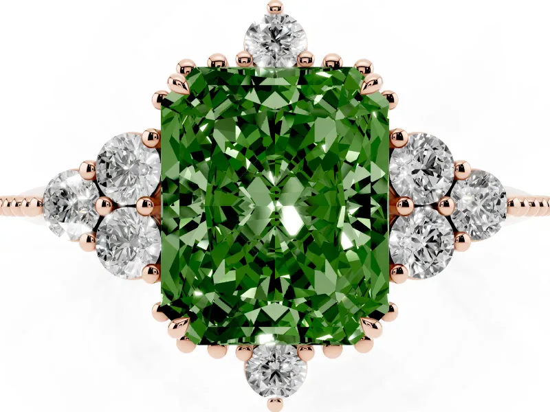 Radiant Cut Cluster Engagement Ring Setting for a Fancy Green Lab-Grown Diamond | Rose Gold