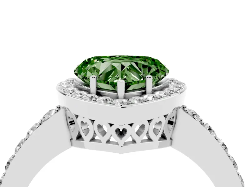 Fancy Green Heart Cut Diamond Halo Ring Set in Silver with Pavé-Setting Band and Open Prong Center