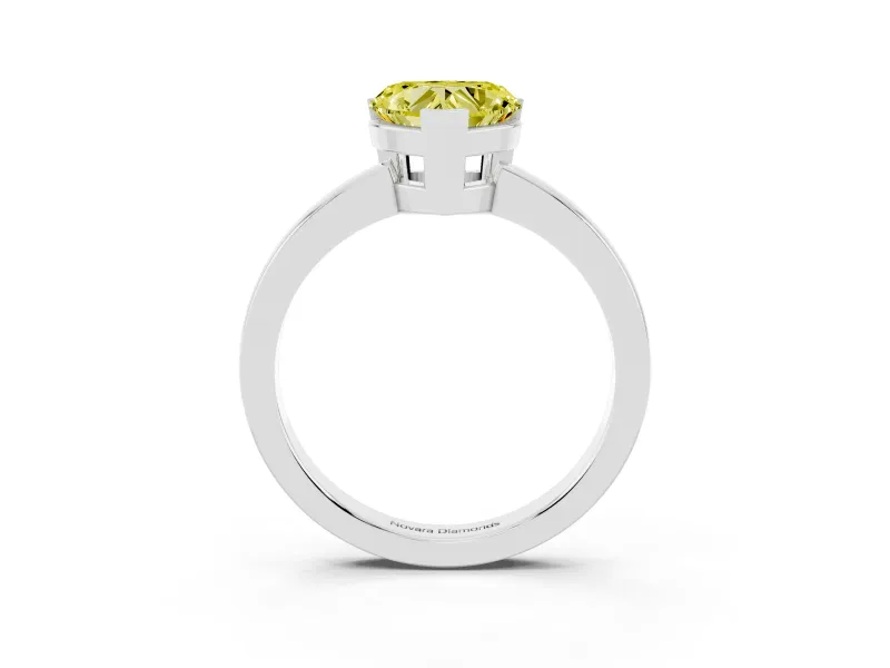 Fancy Yellow Heart Cut Diamond Solitaire Ring Set in Platinum with Prong Head and Smooth Polished Band