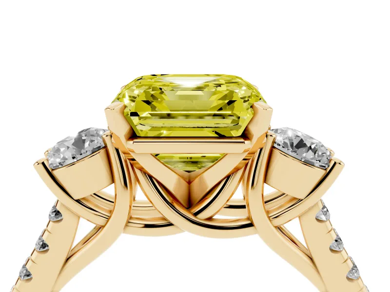Asscher Cut Three-Stone Engagement Ring Setting for a Fancy Yellow Lab-Grown Diamond | Yellow Gold