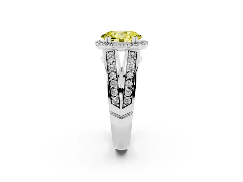 Fancy Yellow Oval Cut Diamond Halo Ring Set in Silver with Double Pavé Split Shank