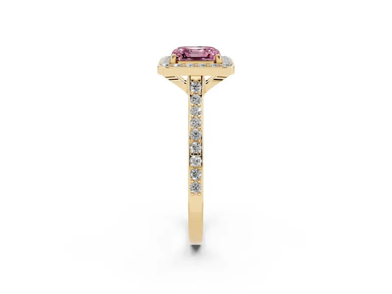 Asscher Cut Halo Engagement Ring Setting for a Fancy Pink Lab-Grown Diamond | Yellow Gold - Design NV-24729