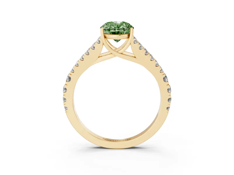 Oval Graduated Split Shank Engagement Ring Setting for a Fancy Green Lab-Grown Diamond | Yellow Gold