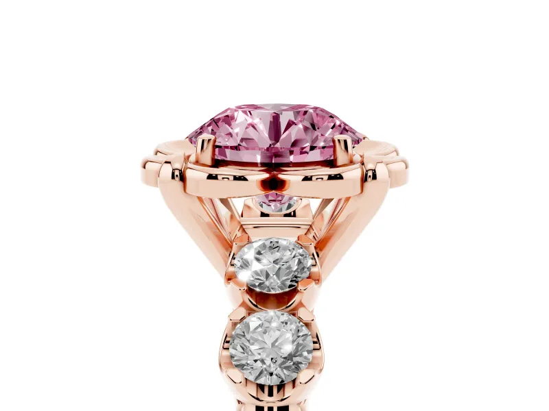 Round Floral Engagement Ring Setting for a Fancy Pink Lab-Grown Diamond | Petal Frame | Rose Gold