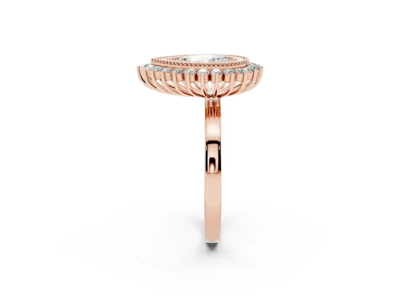 Pear-Shaped Vintage Milgrain Bezel Halo Engagement Ring Setting | Sunburst Halo | Rose Gold