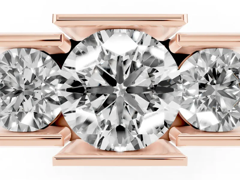 Round Cut Diamond Three-Stone Channel Set Ring Set in Rose gold with Smooth Polished Band