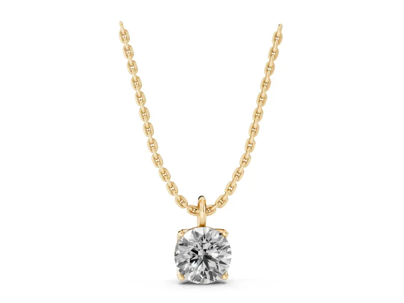 Round Lab-Grown Diamond Solitaire Pendant Necklace | Open Prong Head | Yellow Gold