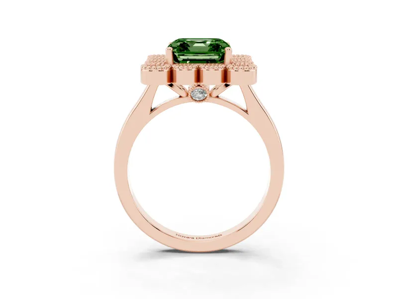 Asscher Cut Milgrain Cluster Halo Engagement Ring Setting for a Fancy Green Lab-Grown Diamond | Plain Band | Rose Gold