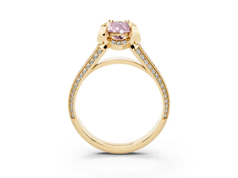 Pear-Shaped Hidden Halo Engagement Ring Setting for a Fancy Pink Lab-Grown Diamond | Triple Row Pavé Band | Yellow Gold