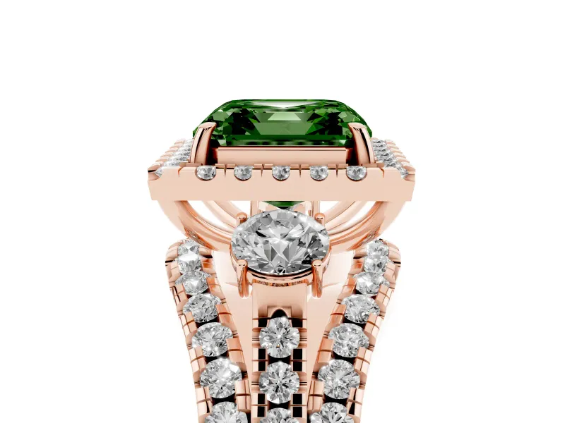 Asscher Cut Halo Split Shank Engagement Ring Setting for a Fancy Green Lab-Grown Diamond | Round Side Stones | Rose Gold