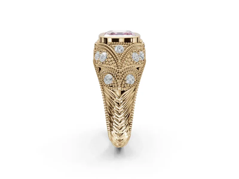 Asscher Cut Vintage Bezel Engagement Ring Setting for a Fancy Pink Lab-Grown Diamond | Yellow Gold