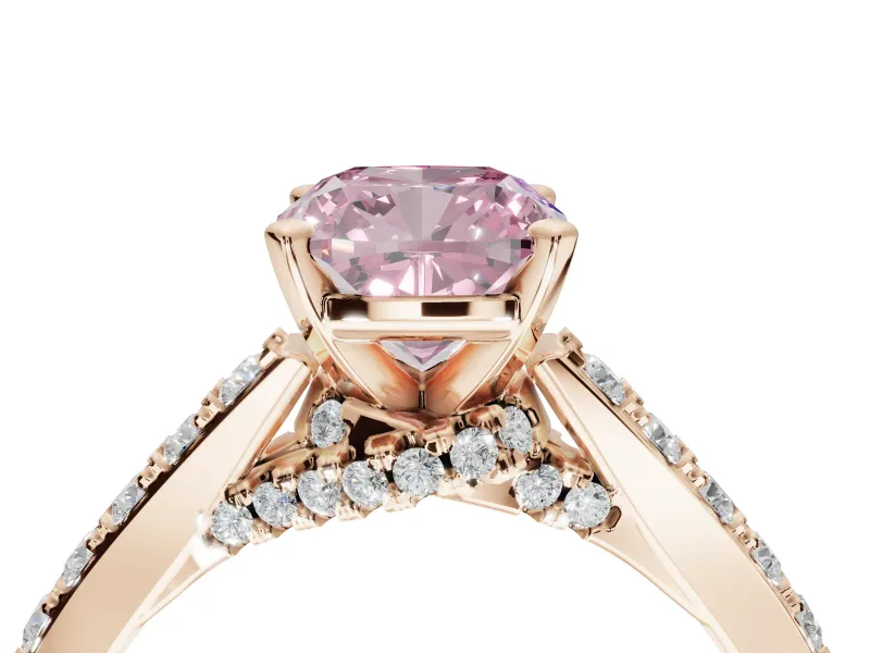 Cushion Cut Pavé Solitaire Engagement Ring Setting for a Fancy Pink Lab-Grown Diamond | Crossover Gallery | Rose Gold