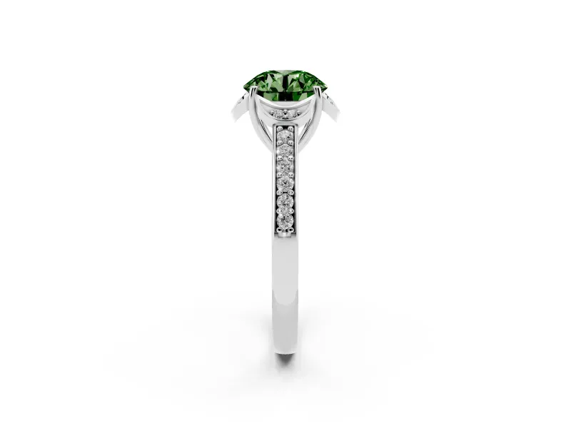 Round Floral Pavé Engagement Ring Setting for a Fancy Green Lab-Grown Diamond | Platinum