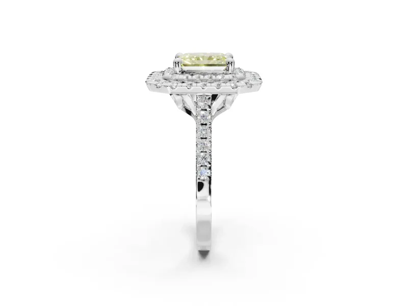 Canary Yellow Radiant Cut Lab-Grown Diamond Double Halo Statement Ring Set in Sterling Silver with Pavé Band