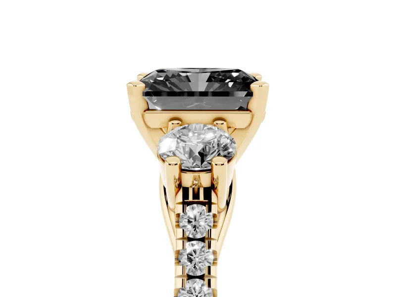 Radiant Cut Three-Stone Engagement Ring Setting for a Black Center | Pavé Shoulders | Yellow Gold