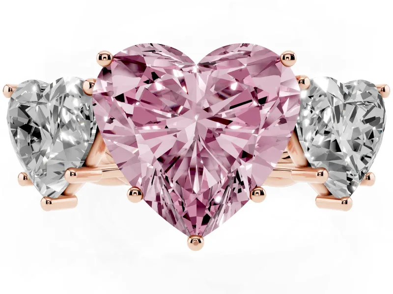 Heart-Shaped Three Stone Engagement Ring Setting for a Fancy Pink Lab-Grown Diamond | Braided Band | Rose Gold