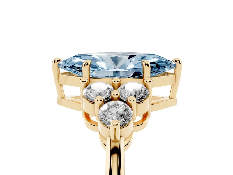 Marquise Cluster Side Stone Engagement Ring Setting for a Fancy Blue Lab-Grown Diamond | Yellow Gold