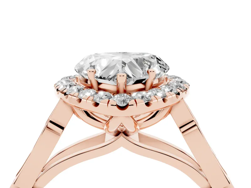 Heart-Shaped Vintage Halo Engagement Ring Setting | Pierced Filigree Shoulders | Rose Gold