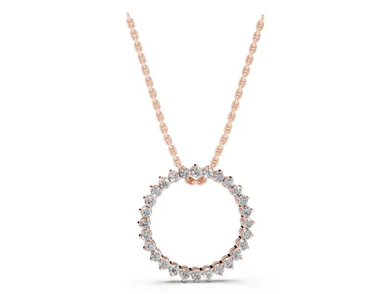 Round Lab-Grown Diamond Open Circle Pendant Necklace | Individual Prong Heads | Rose Gold