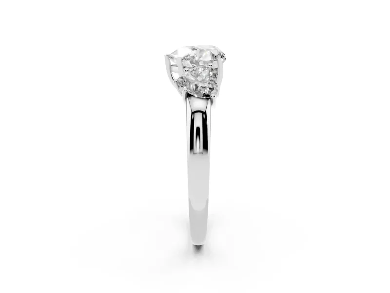 Heart-Shaped Three Stone Engagement Ring Setting | Matching Side Stones | Sterling Silver