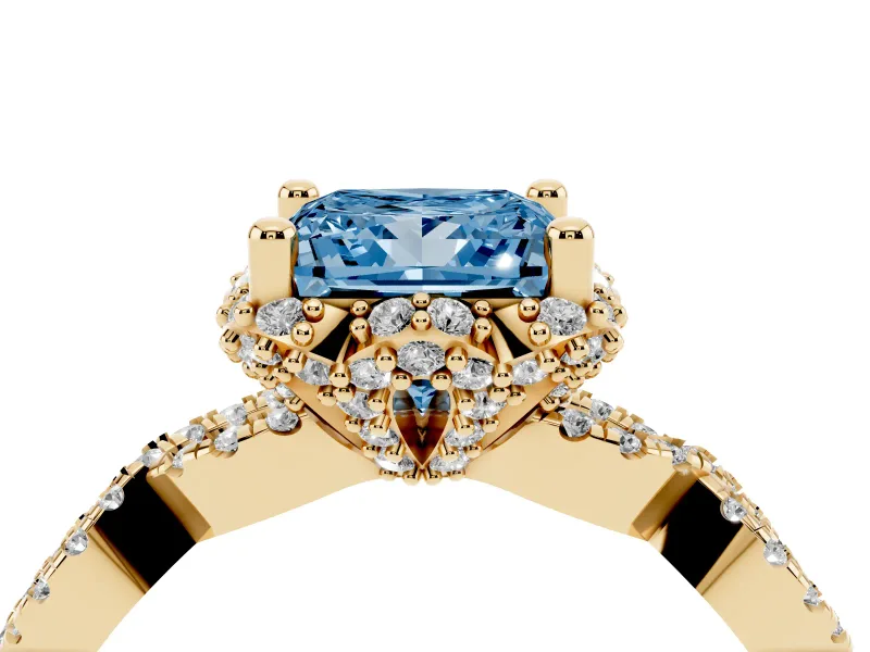 Princess Cut Halo Engagement Ring Setting for a Fancy Blue Lab-Grown Diamond | Yellow Gold - Design NV-24725