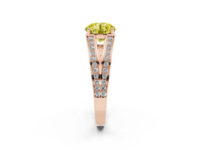 Round Split Shank Pavé Engagement Ring Setting for a Fancy Yellow Lab-Grown Diamond | Rose Gold