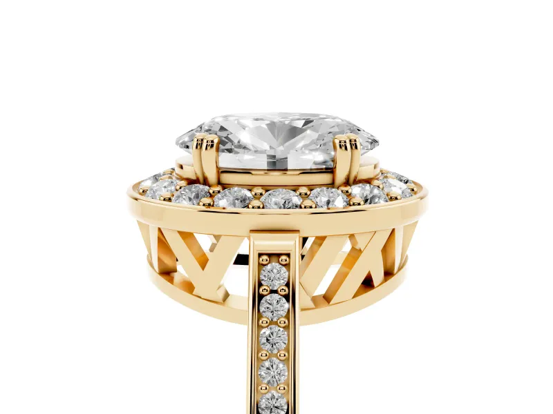 Oval Halo Engagement Ring Setting | Polished Halo Rim | Yellow Gold