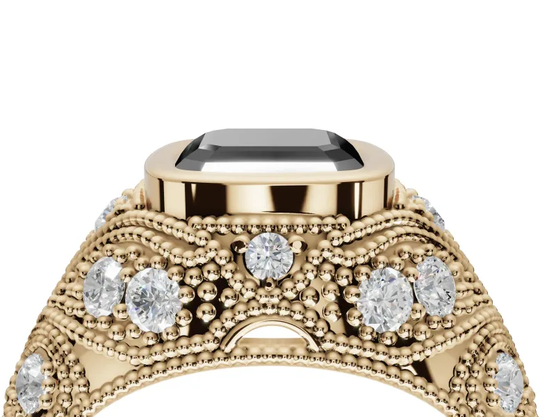 Asscher Cut Vintage Bezel Engagement Ring Setting for a Black Center | Milgrain Band | Yellow Gold