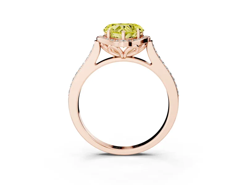 Heart-Shaped Petal Tip Halo Engagement Ring Setting for a Fancy Yellow Lab-Grown Diamond | Pavé Band | Rose Gold